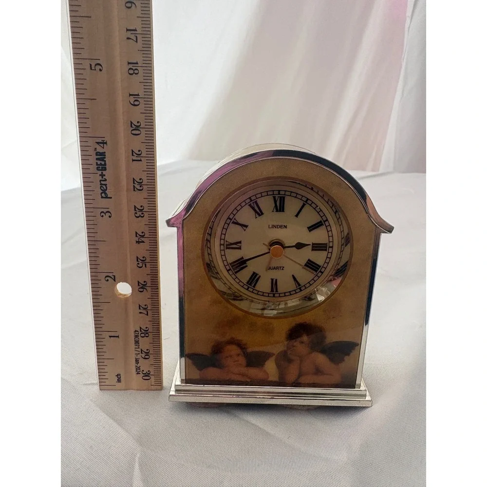 Linden Quartz Alarm Clock Raphael Cherubs Angels Roman Numerals Gold Silver Tone